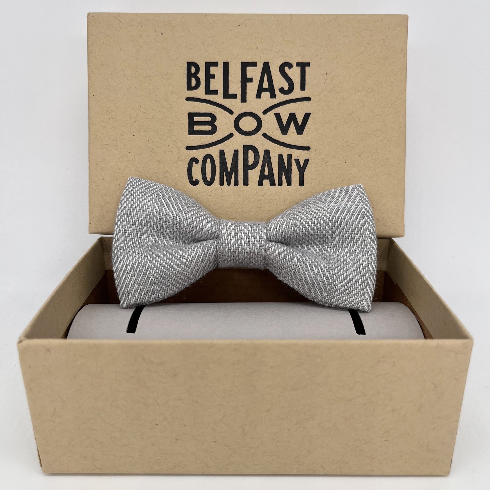 Boys Bow Tie in Grey Herringbone by the Belfast Bow Company
