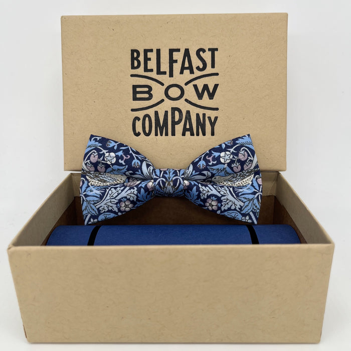 boys bow tie in liberty of london navy strawberry thief by the belfast bow company