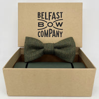 boys tweed bow tie in olive green by the belfast bow company