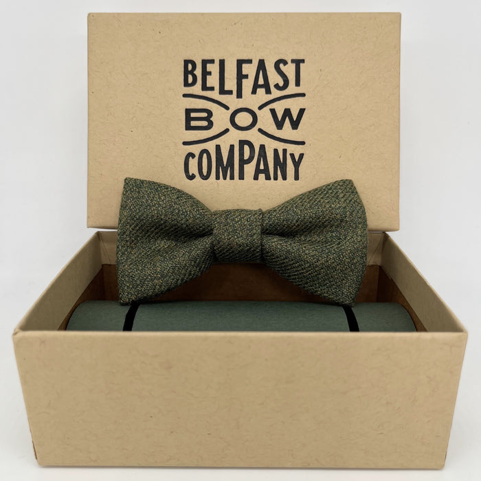 boys tweed bow tie in olive green by the belfast bow company
