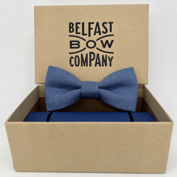 bow bow tie in slate blue irish linen by the belfast bow company