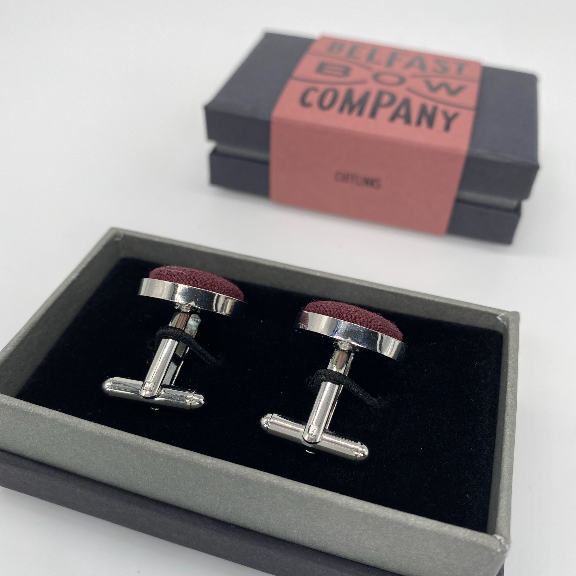 Burgundy Cufflinks in Irish Linen