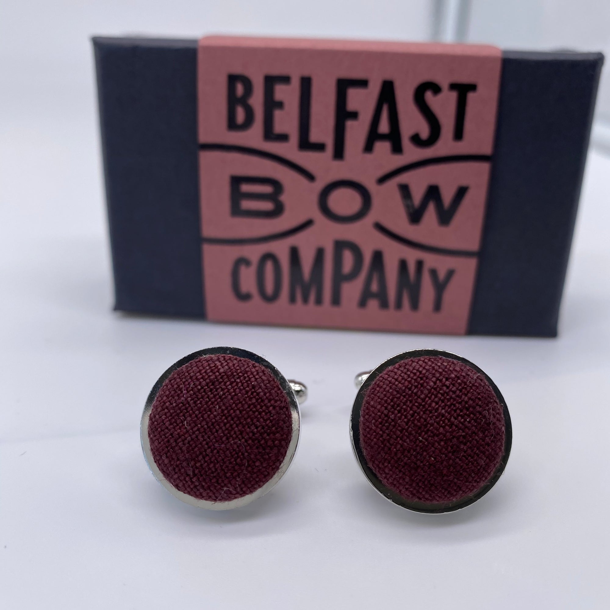 Irish Linen Cufflinks in Burgundy by the Belfast Bow Company