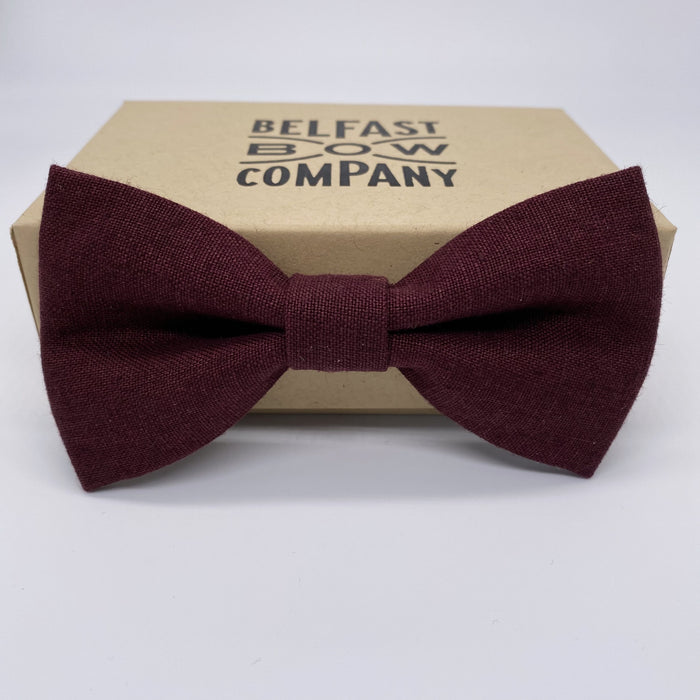 Irish Linen Bow Tie in Burgundy by the Belfast Bow Company