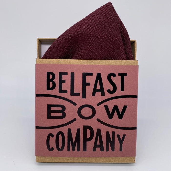 Irish Linen Pocket Square in Maroon by the Belfast Bow Company