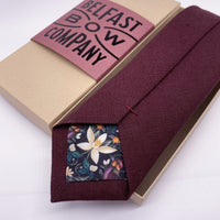 Burgundy Tie in Irish Linen handmade by the Belfast Bow Company