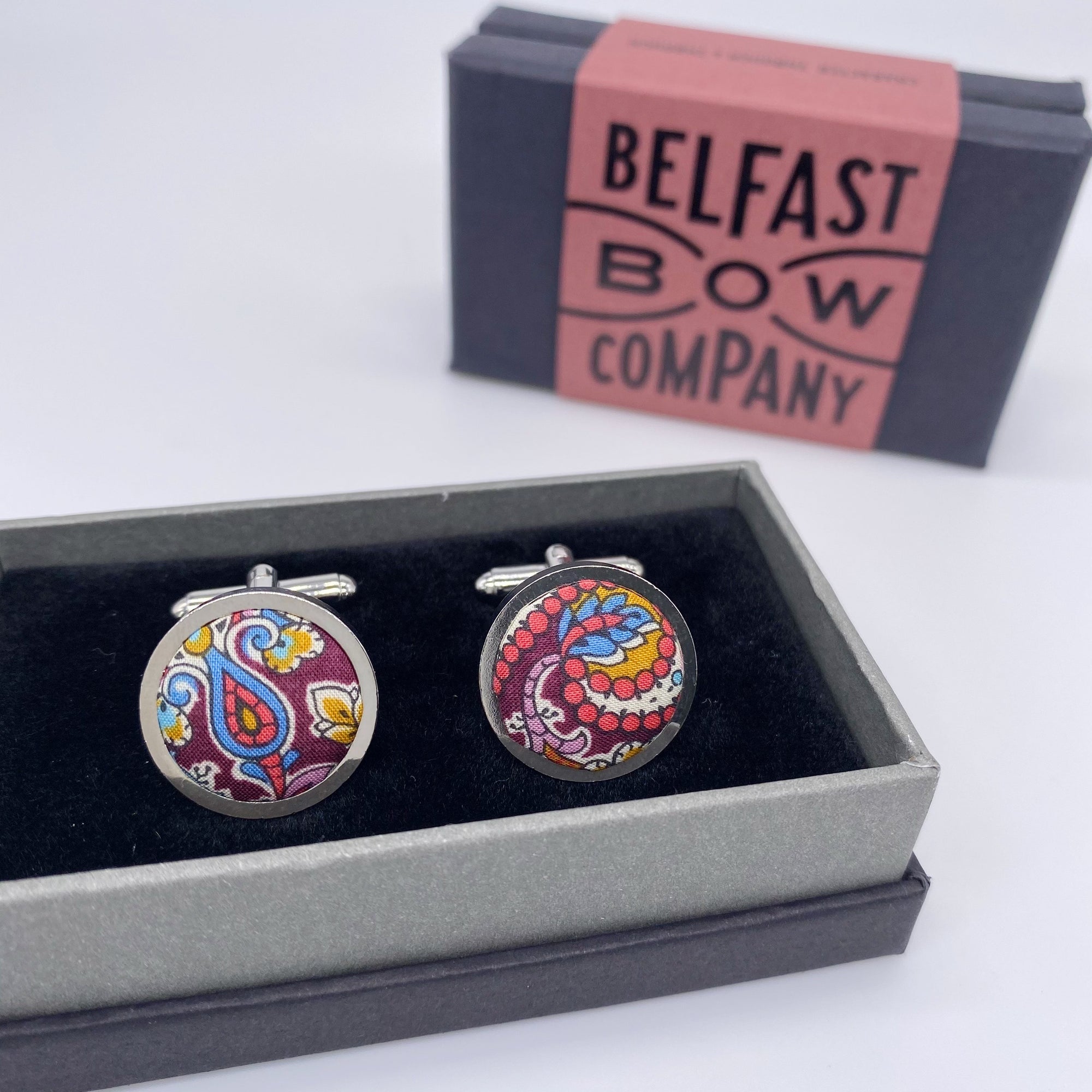 Liberty of London Cufflinks in Burgundy Paisley by the Belfast Bow Company