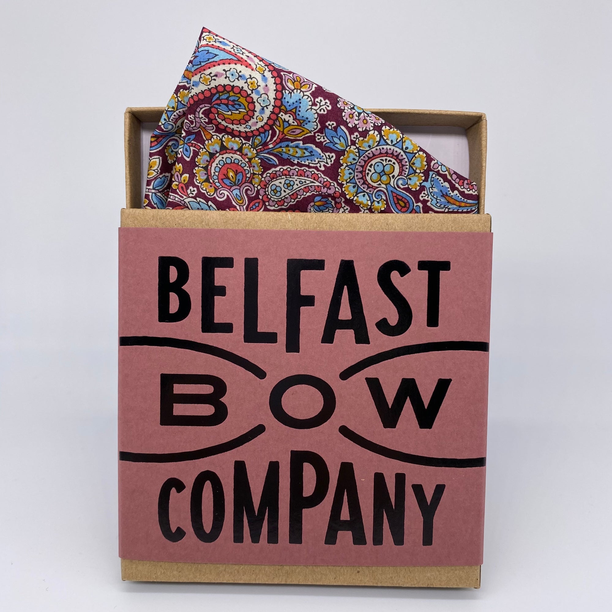 Liberty of London Pocket Square in Burgundy Paisley by the Belfast Bow Company