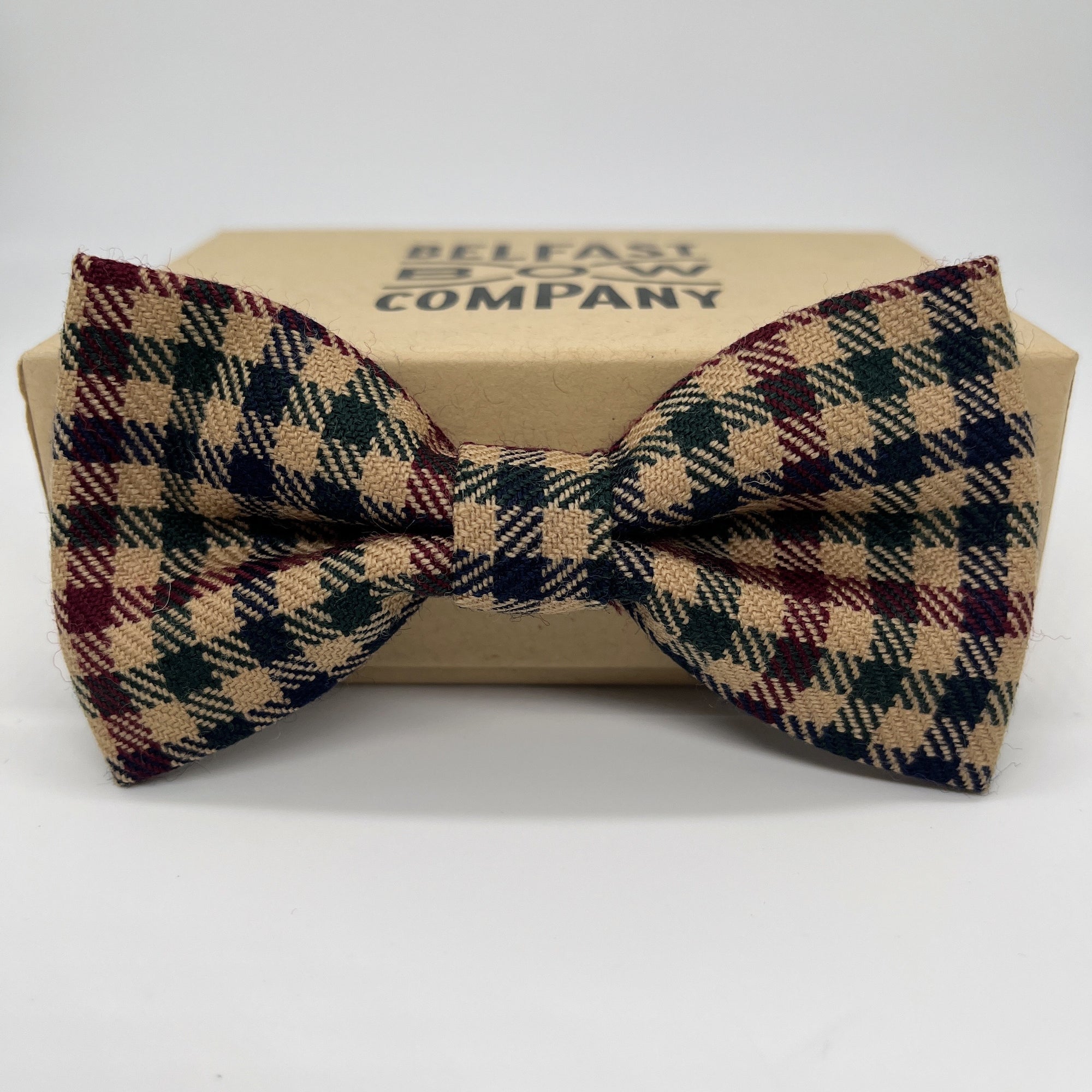 Checked Bow Tie in Burgundy, Navy & Green by the Belfast Bow Company