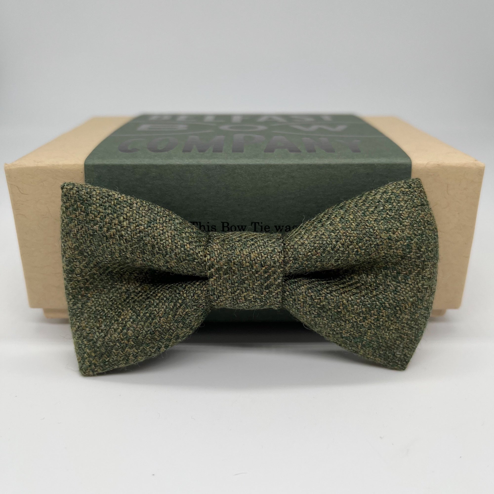 boys bow tie in olive green islay tweed by the belfast bow company