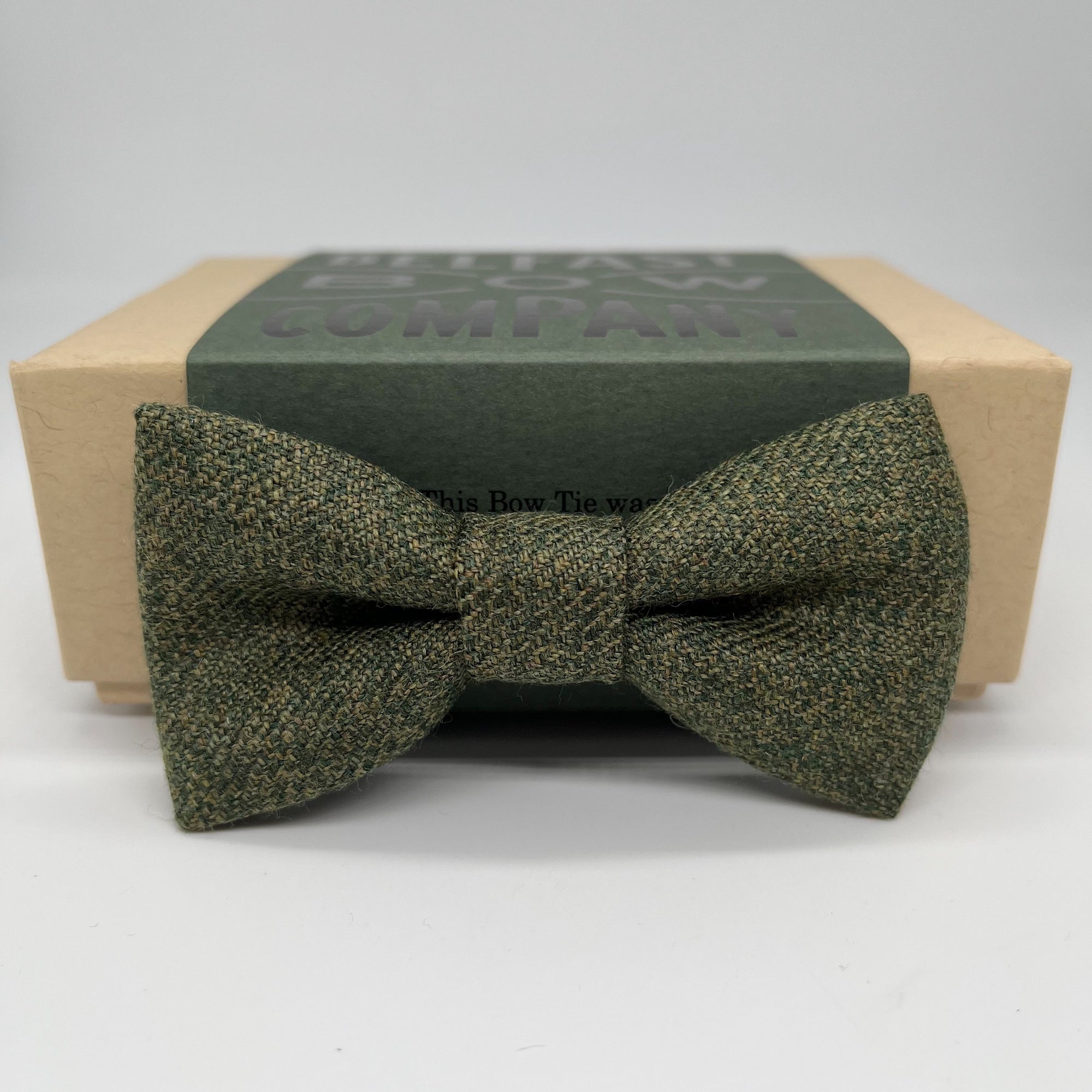 boys bow tie in olive green islay tweed by the belfast bow company