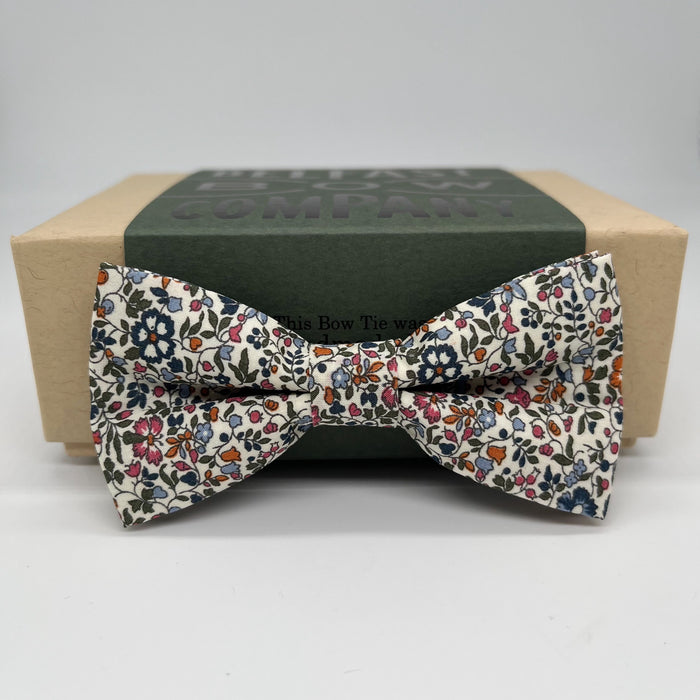 Boys dicky bow tie in burnt orange floral by the belfast bow company