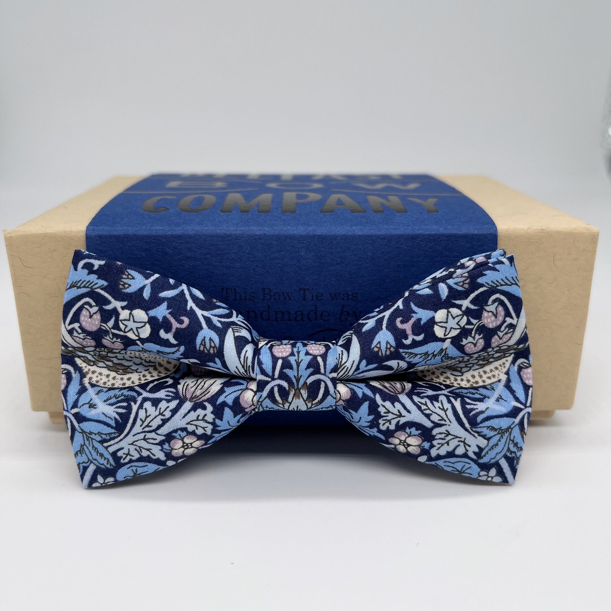 boys liberty of london bow tie in navy strawberry thief