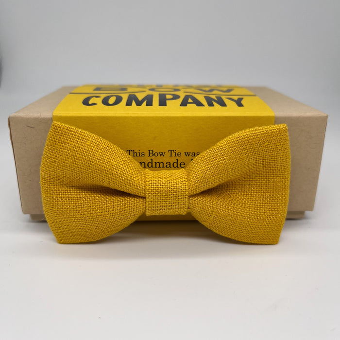 boys bow tie in mustard yellow irish linen by the belfast bow company