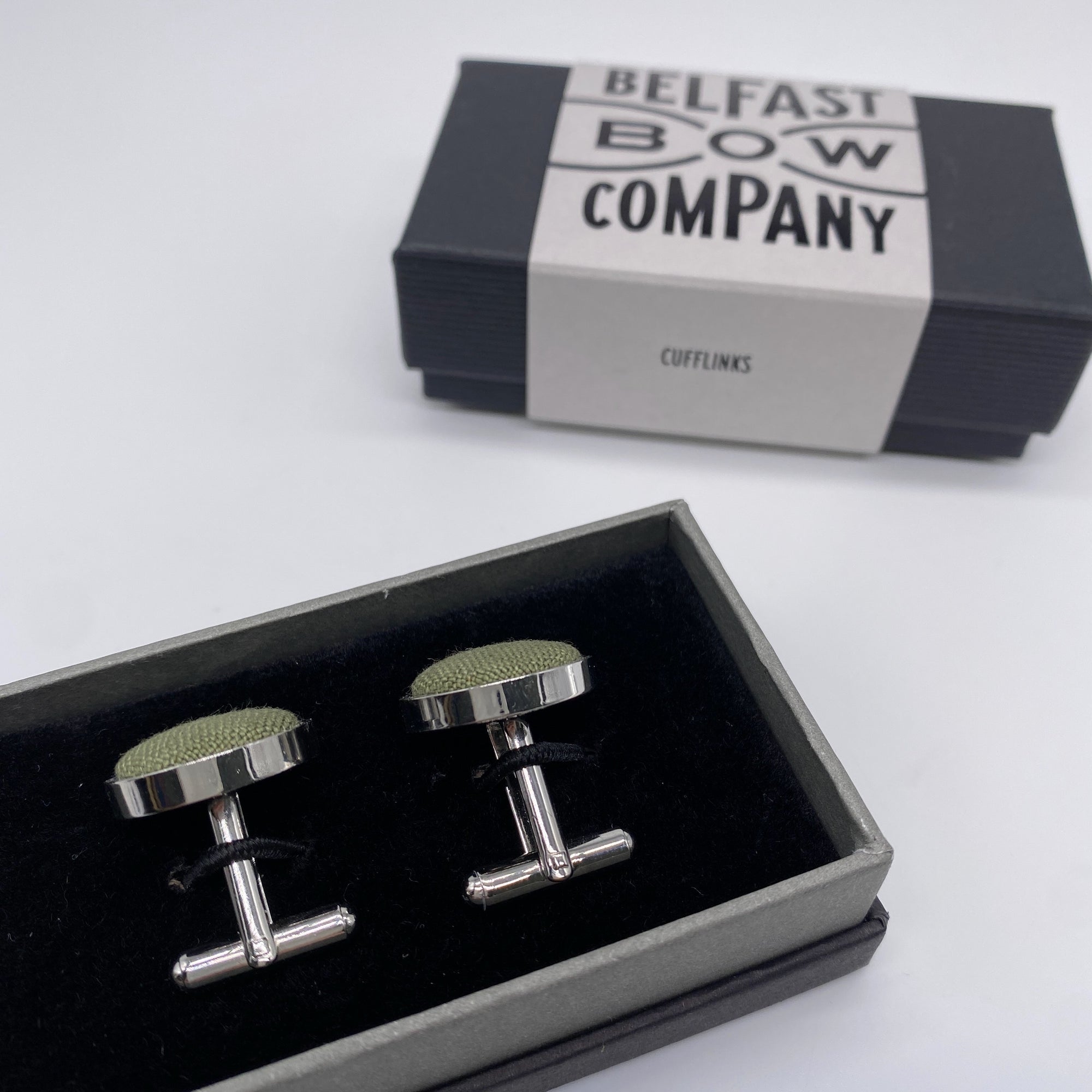 Olive Green Cufflinks in Irish Linen