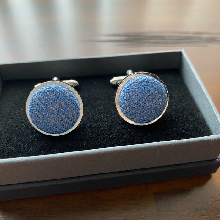 Islay Tweed Cufflinks in Blue by the Belfast Bow Company