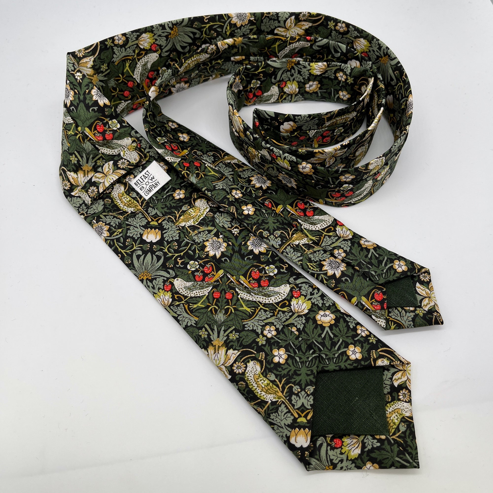 Liberty of London Tie in dark green Strawberry Thief by the Belfast Bow Company