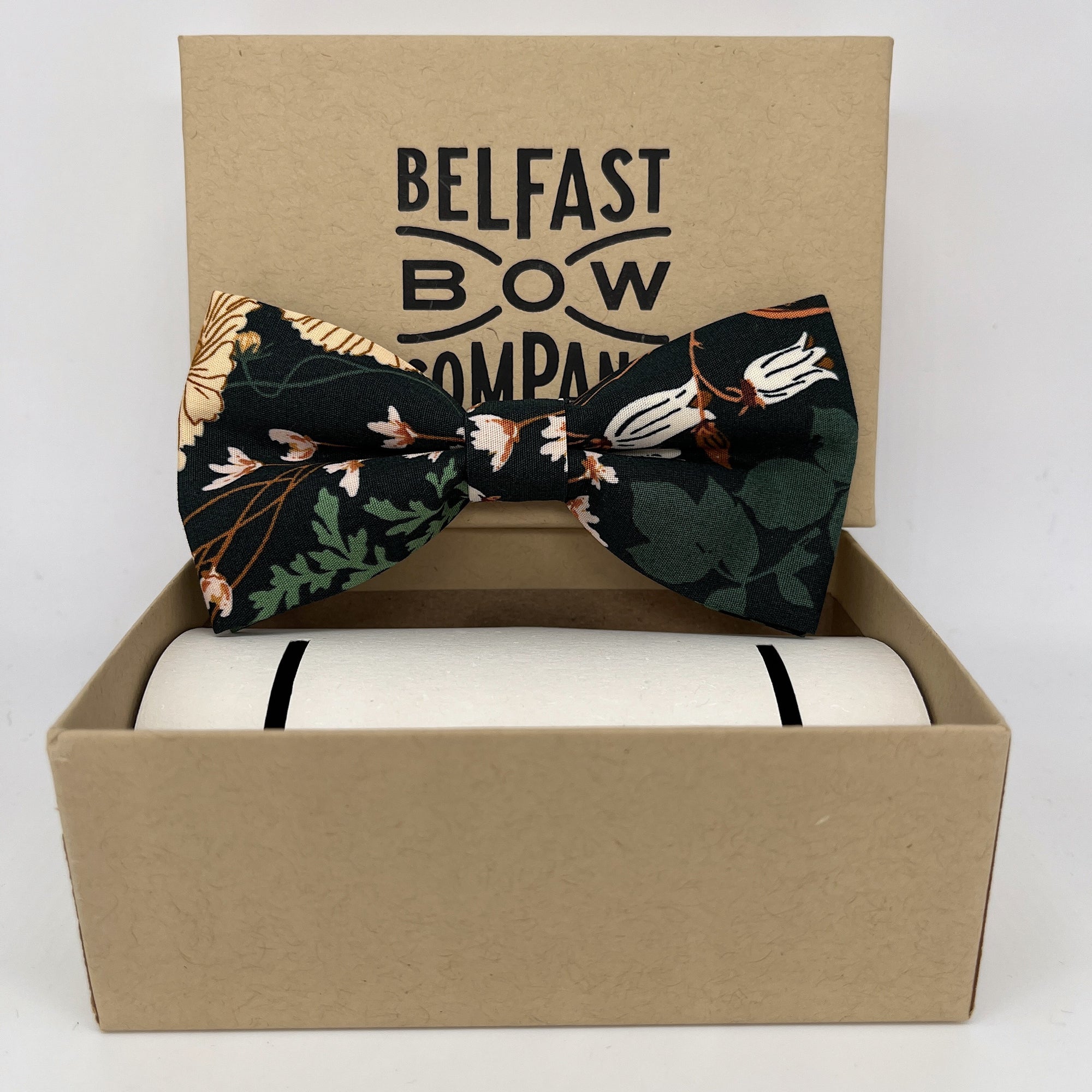 Boho Bloom Bow Tie in Deep Green Autumn Garden