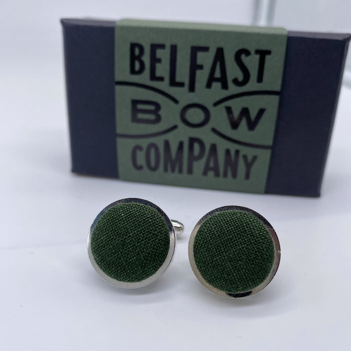 Irish Linen Cufflinks in Brunswick Green by the Belfast Bow Company
