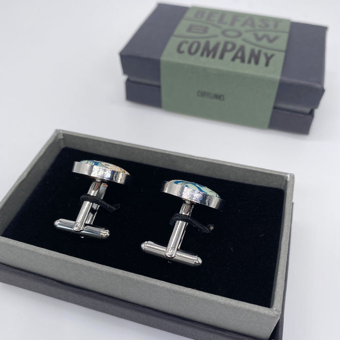 Liberty of London Cufflinks in Green Strawberry Thief by the Belfast Bow Company