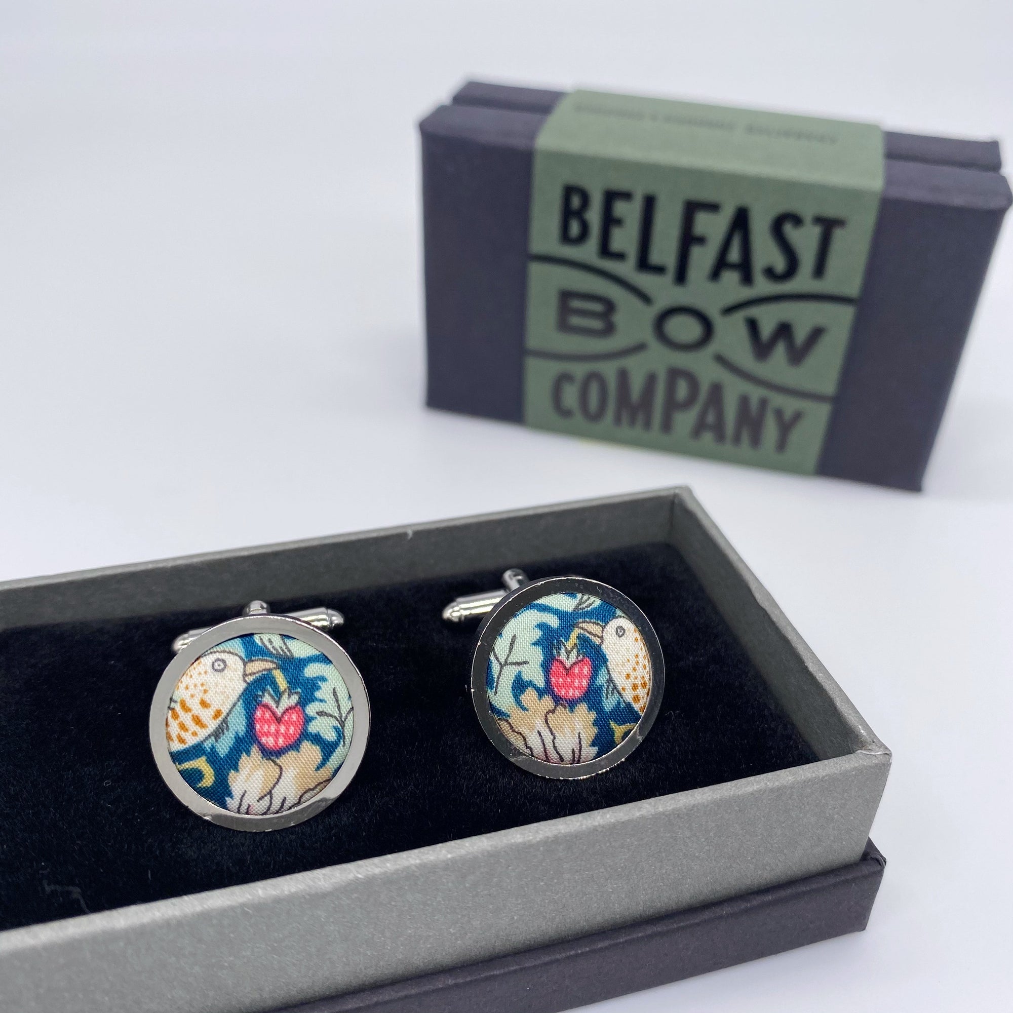 Liberty of London Cufflinks in Green Strawberry Thief by the Belfast Bow Company