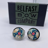 Liberty of London Cufflinks in Green Strawberry Thief by the Belfast Bow Company