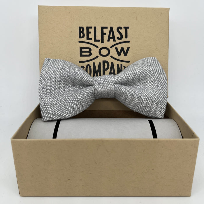 Irish Linen Bow Tie in Grey Herringbone by the Belfast Bow Company