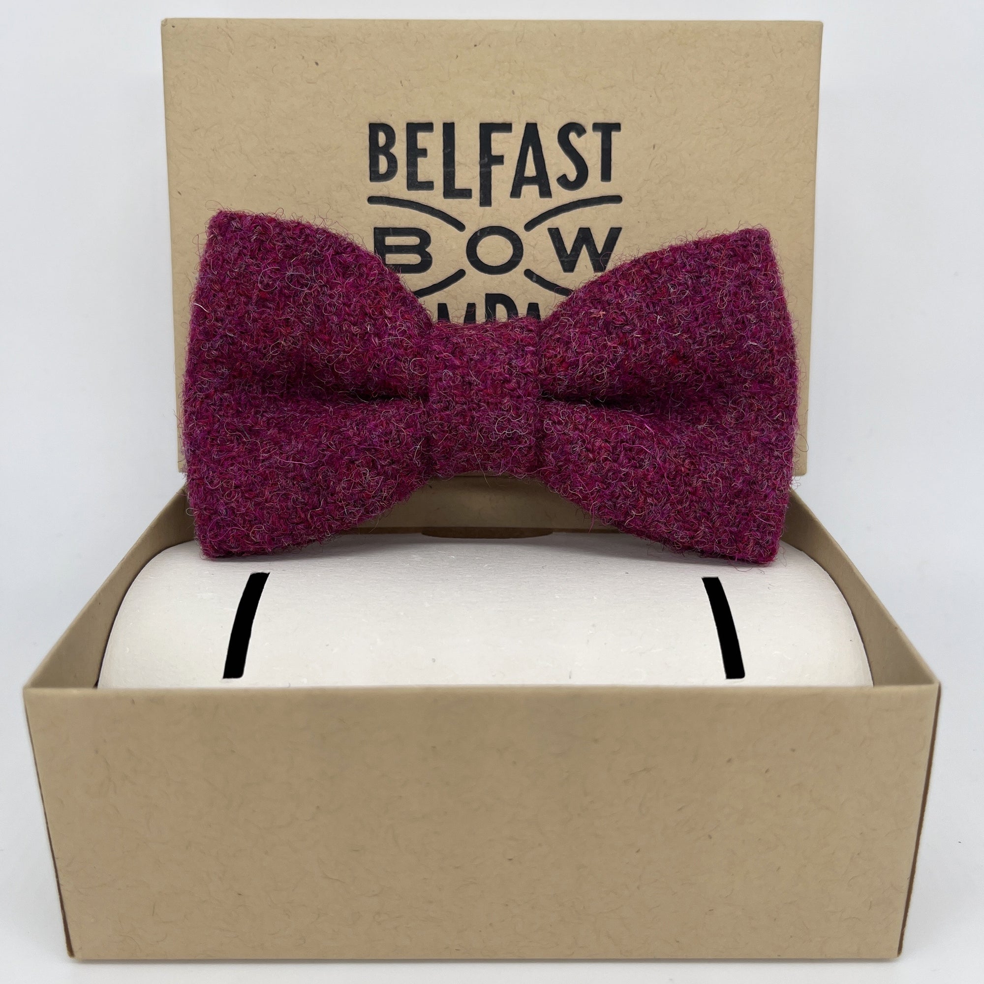 Harris Tweed Bow Tie in Raspberry Burgundy by the Belfast Bow Company