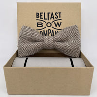 Tweed Bow Tie in Oatmeal Herringbone by the Belfast Bow Company
