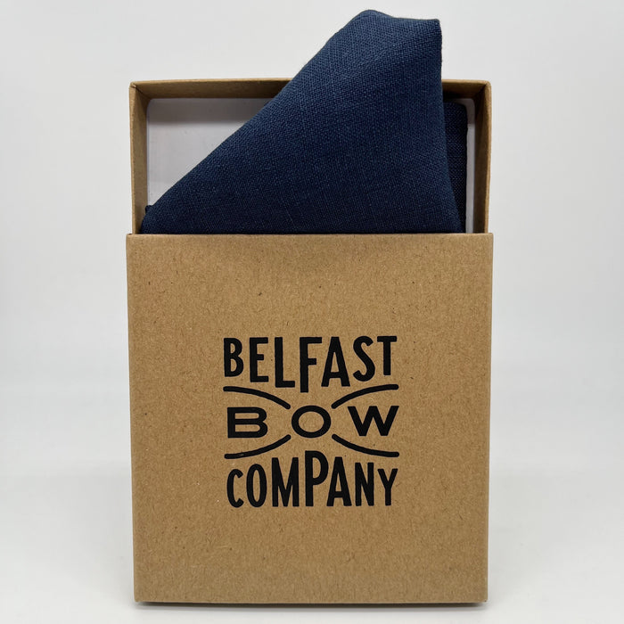 Navy Pocket Square in Irish Linen by the Belfast Bow Company