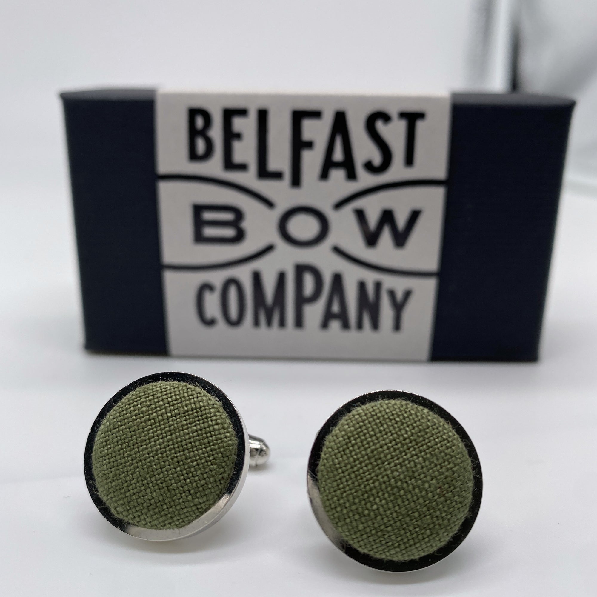 Olive Green Cufflinks in Irish Linen