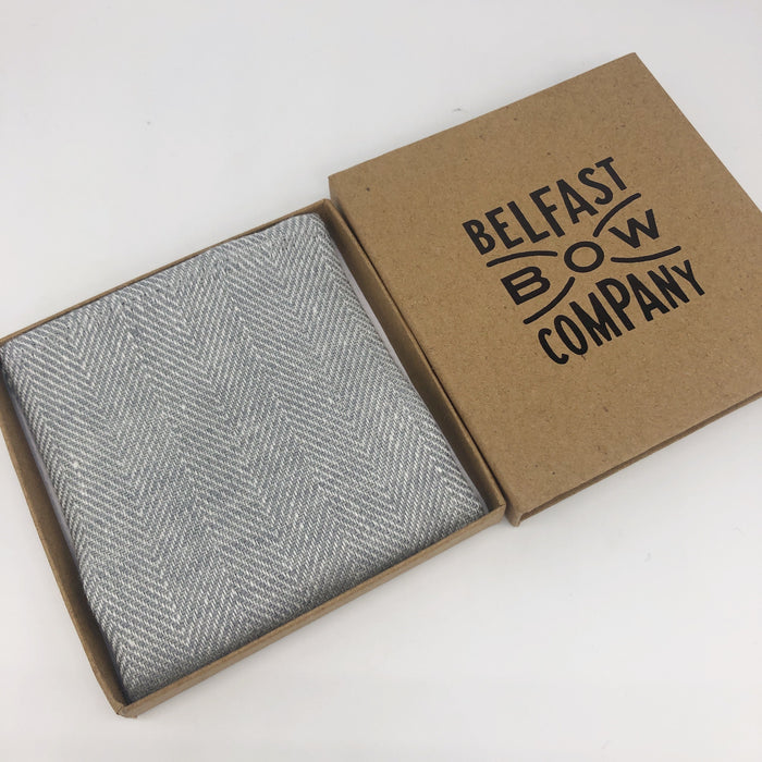 Irish Linen Pocket Square in Grey Herringbone by the Belfast Bow Company