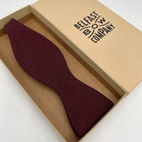 Irish linen self-tie in burgundy by the belfast bow company