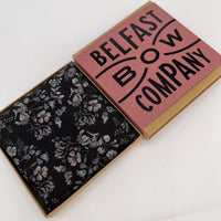 Liberty Pocket Square in Black, Mauve & Grey Floral by the Belfast Bow Company