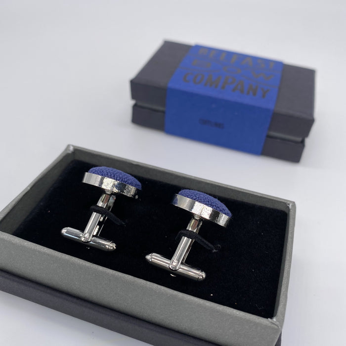 Irish Linen Cufflinks in Navy Blue by the Belfast Bow Company