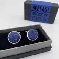 Irish Linen Cufflinks in Navy Blue by the Belfast Bow Company