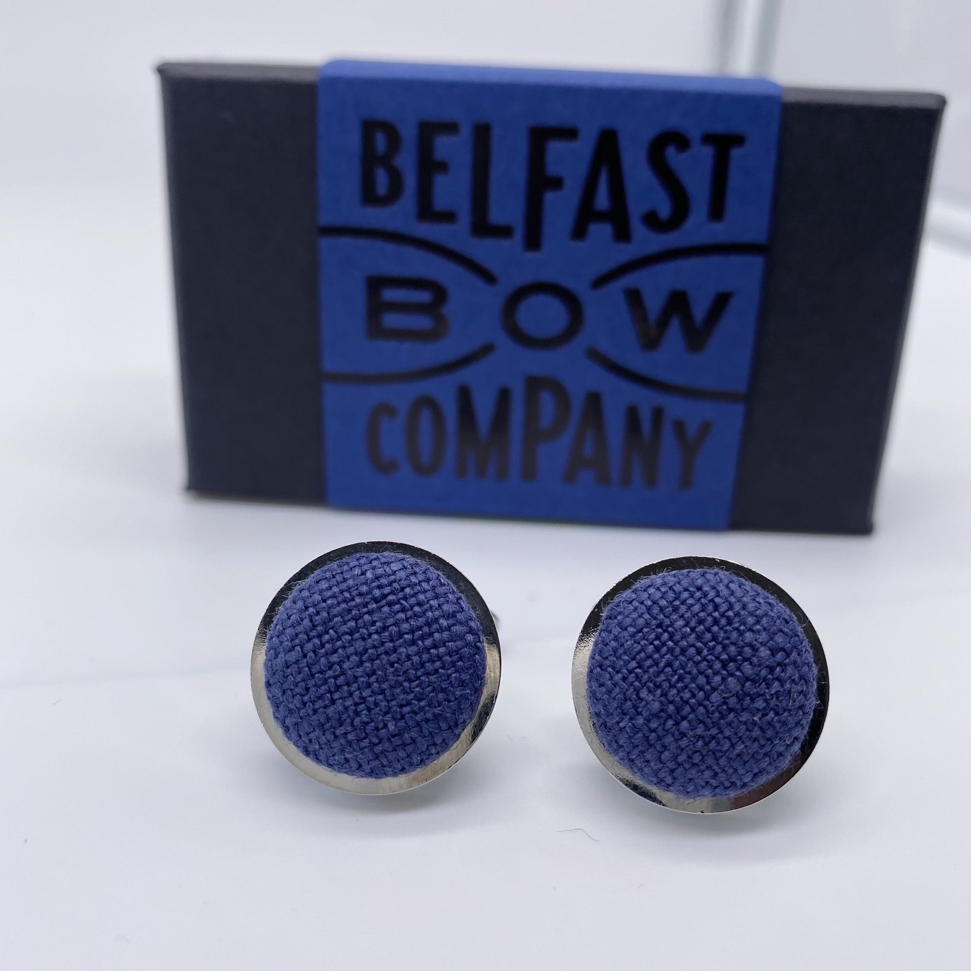 Irish Linen Cufflinks in Navy Blue by the Belfast Bow Company