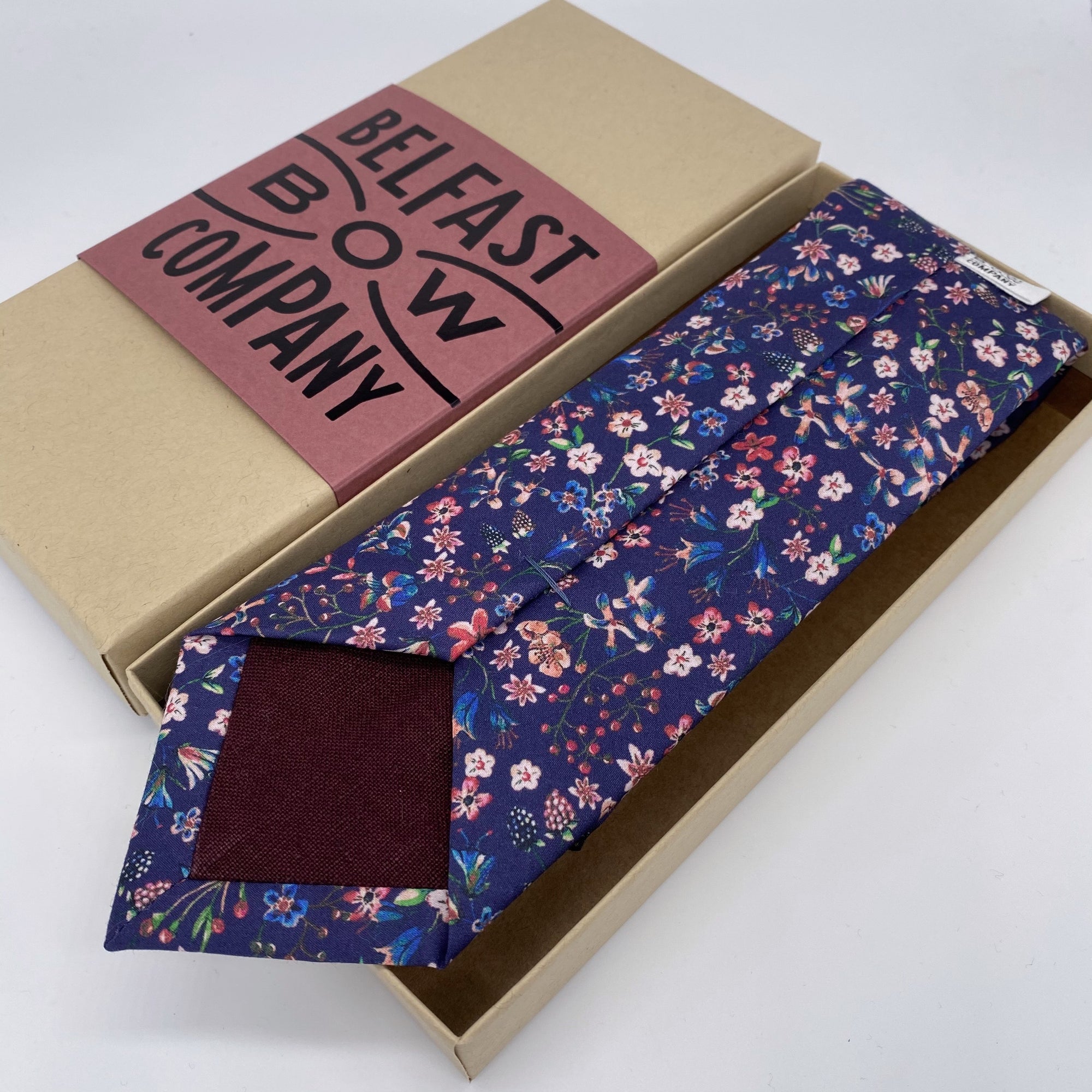 Liberty of London & Irish Linen Necktie in Navy Floral by the Belfast Bow Company