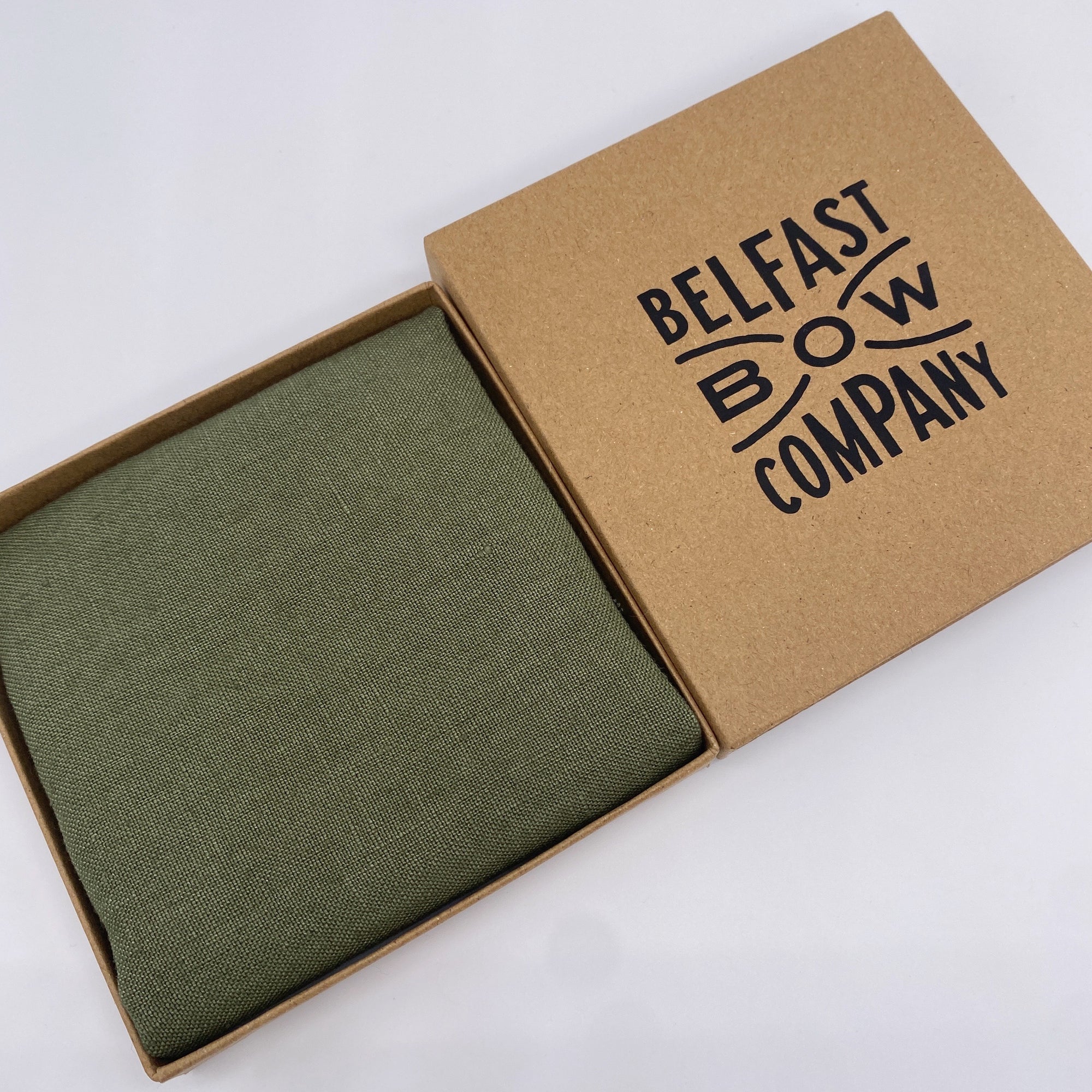 Irish Linen Pocket Square in Olive Green by the Belfast Bow Company