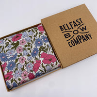 Liberty of London Pink and Blue floral pocket square by the Belfast Bow Company