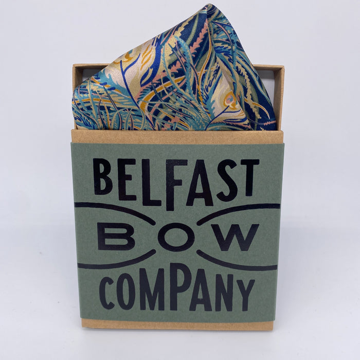 Silk Pocket Square in Peacock Feathers by the Belfast Bow Company