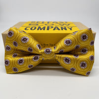 Silk Bow Tie in Golden Mustard Yellow with Daisy motif by the Belfast Bow Company