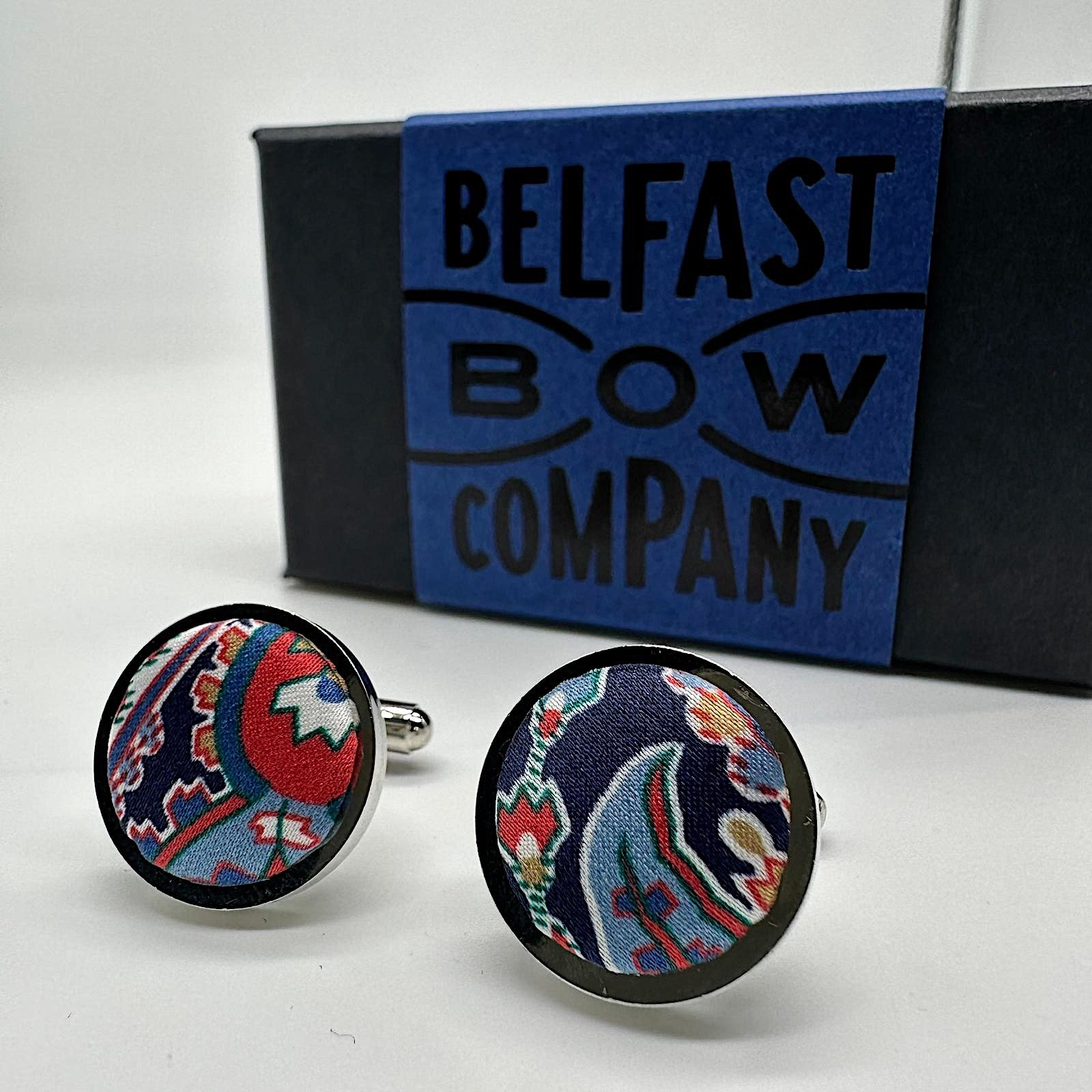 Liberty of London Silk Cufflinks in Navy Paisley by the Belfast Bow Company