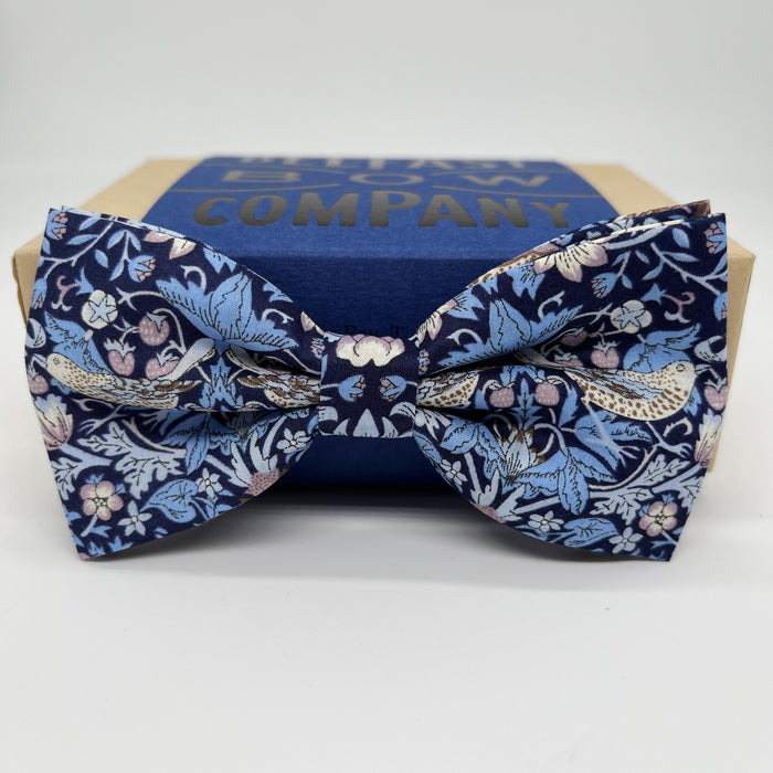 Strawberry Thief Bow Tie in Navy Blue by the Belfast Bow Company