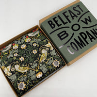 Liberty of London Pocket Square in Dark Green Strawberry Thief by the Belfast Bow Company
