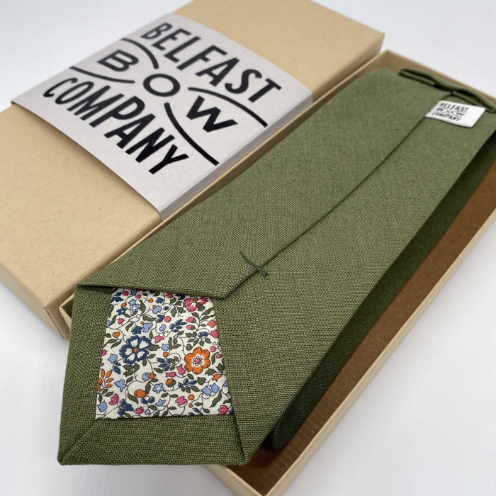 Olive Green Tie in Irish Linen by the Belfast Bow Company