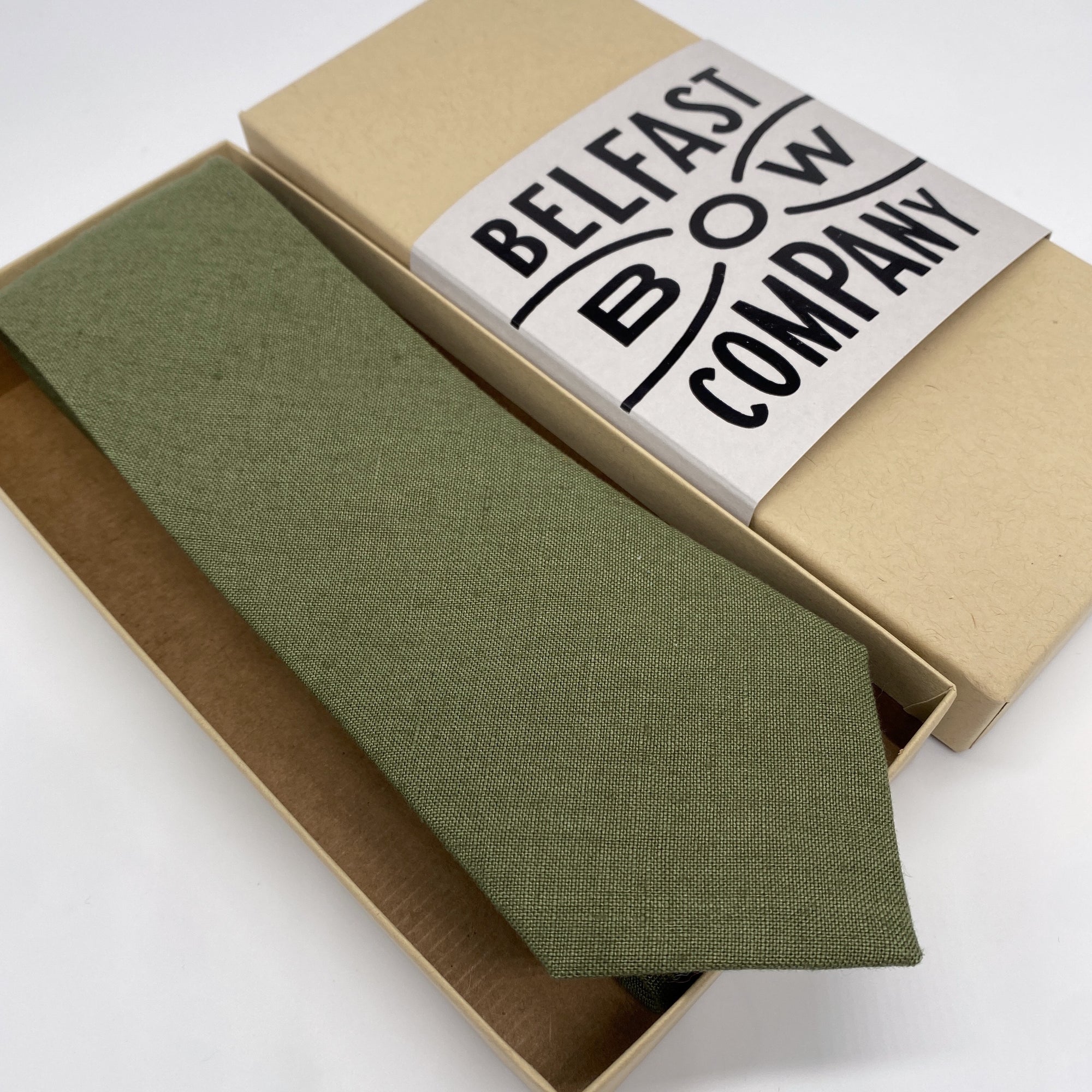 Irish Linen Tie in Olive Green by the Belfast Bow Company