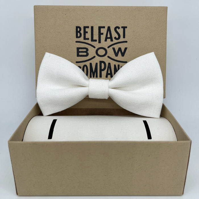 Irish Linen Bow Tie in White by the Belfast Bow Company