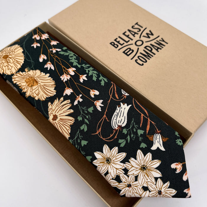 Boho Blooms Tie in Deep Green Autumn Floral by the Belfast Bow Company
