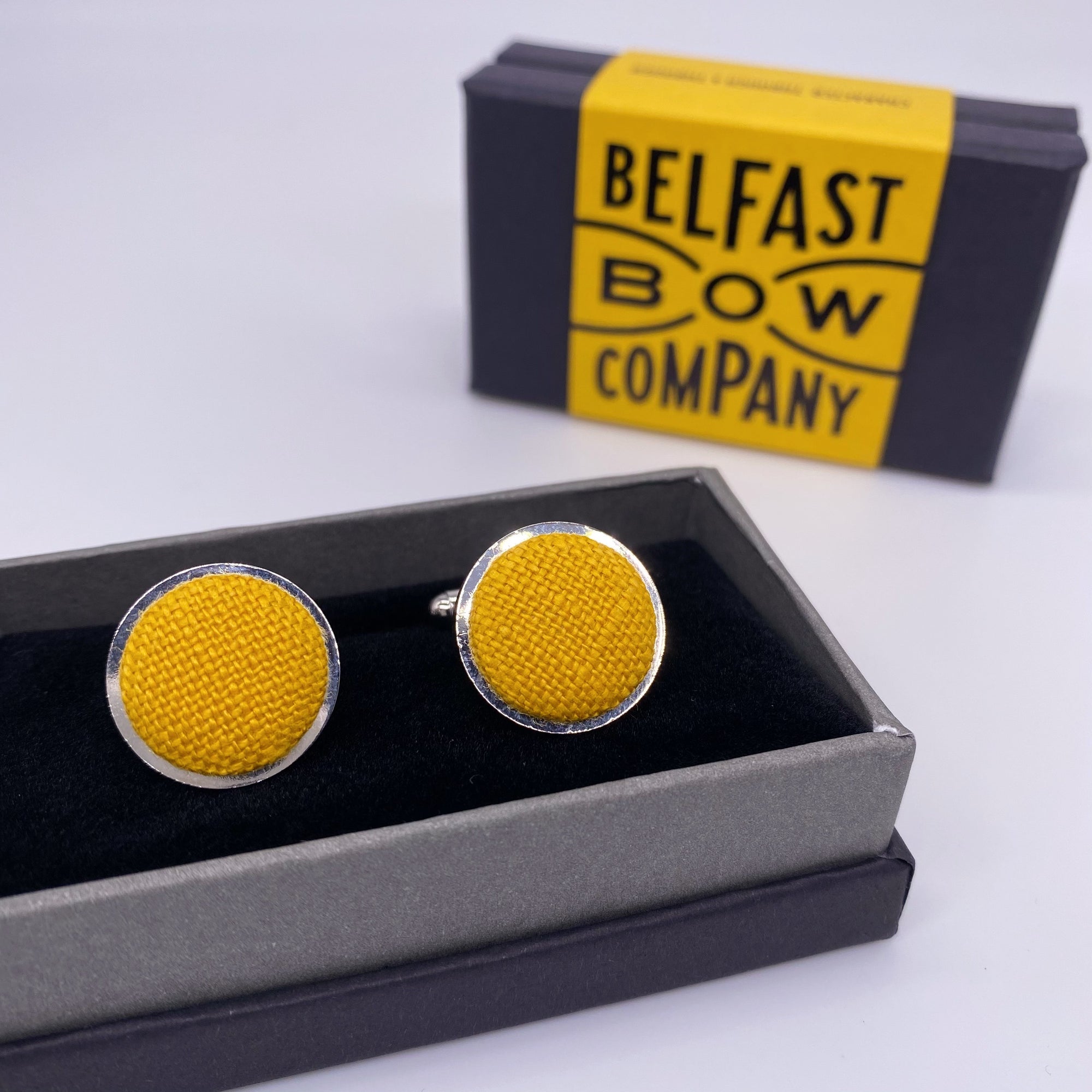 Irish Linen Cufflinks in Harland and Wolff Yellow by the Belfast Bow Company